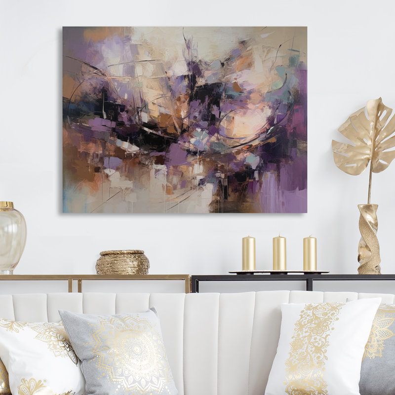 Mauve Minimalims Enchantment - art mural abstrait en marbre pour le salon, H 30 po x l 40 po, Toile tendue, Sans cadre