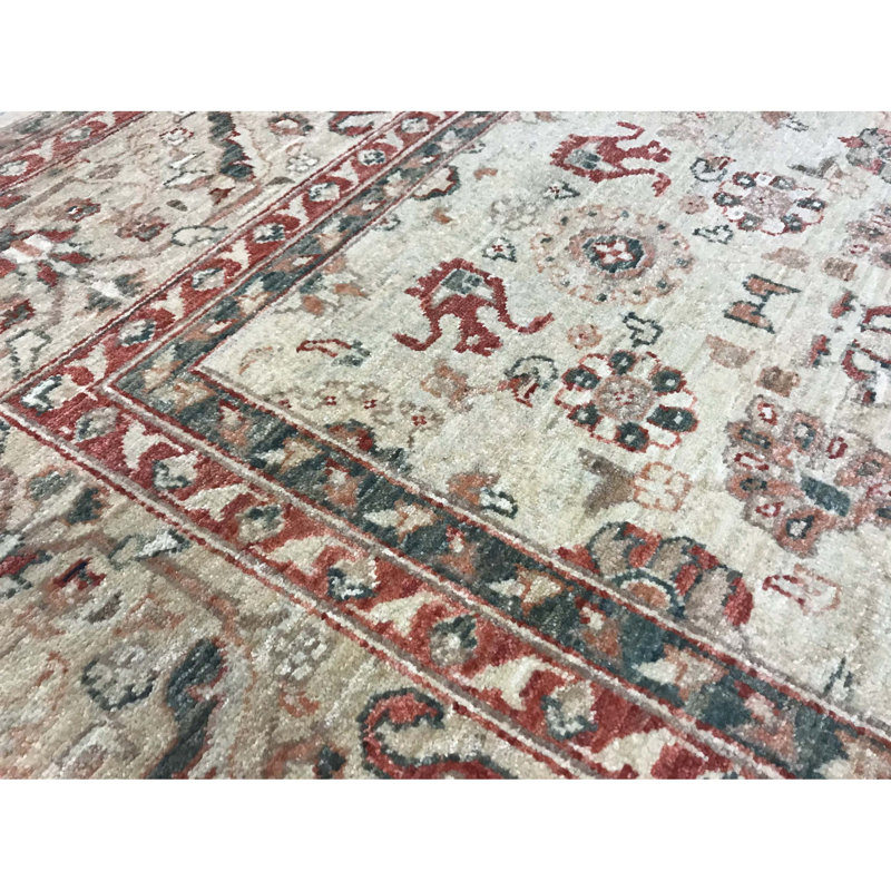 Tapis brun et vert clair de haute qualité noué à la main Ziegler