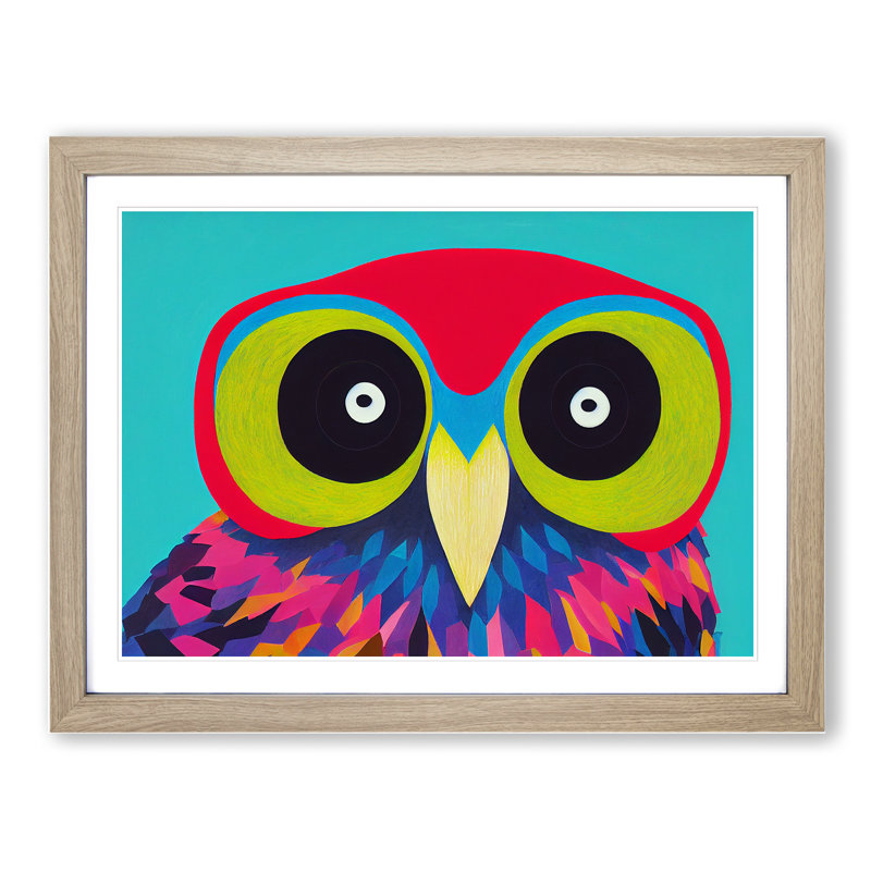Bold Abstract Owl Vol.1 - Single Picture Frame Print, 34cm H x 46cm W x 2cm D, Oak Framed