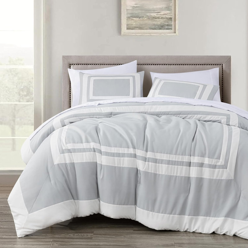 7-Piece Hotel Style Bed in a Bag Comforter Set with Sheets, Queen Comforter + 6 Additional Pieces, Silver/White