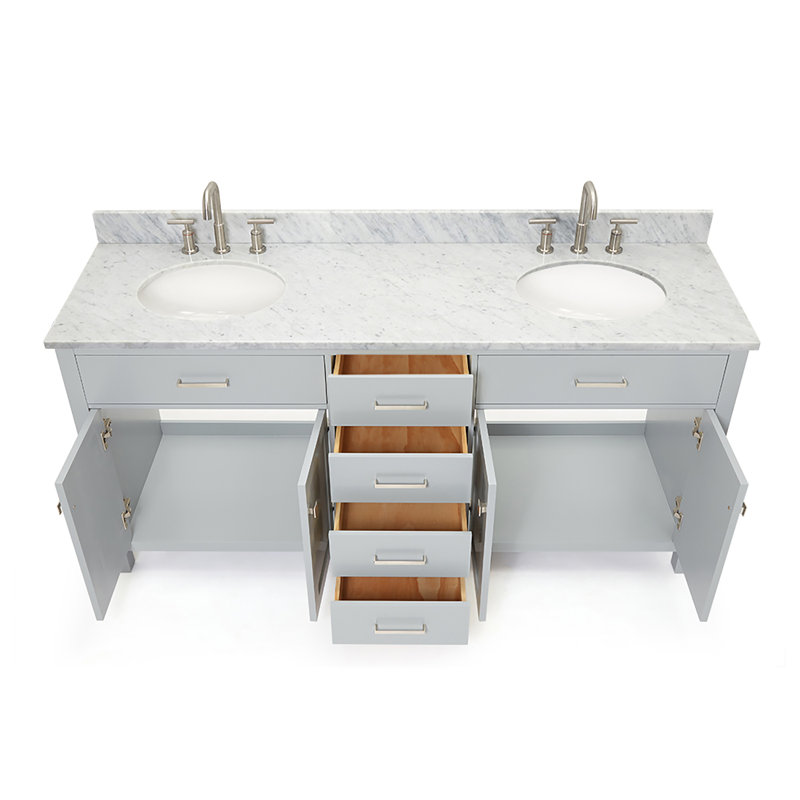 Aberdeenshire 72" Double Bathroom Vanity with Carrara White Marble Top, Gray