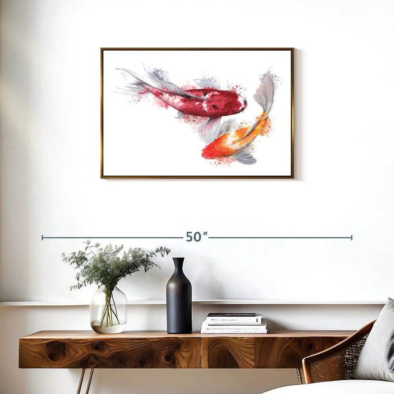 Paire de poissons Koi, Cadre flottant doré, 31 po x 21 po
