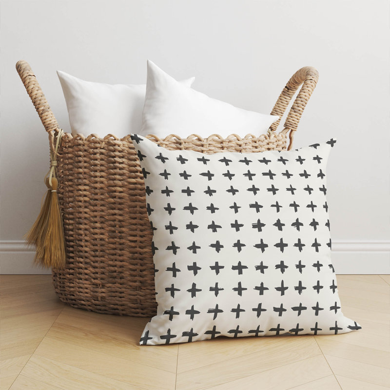 Coussin décoratif à carreaux, Ivoire/gris anthracite, H 18 po x l 18 po
