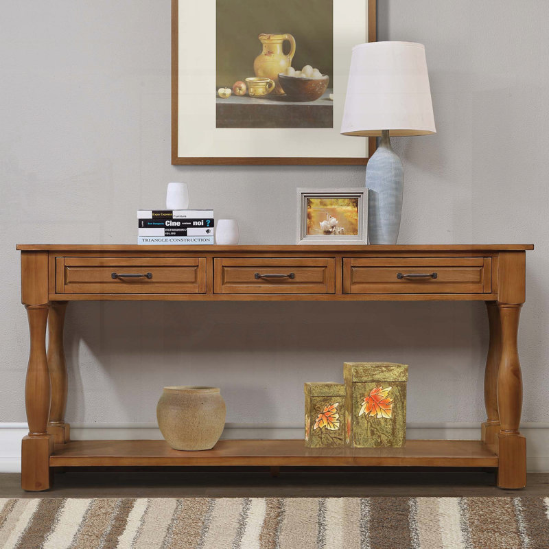 Console de 63 pouces de long avec 3 tiroirs et tablette inférieure
