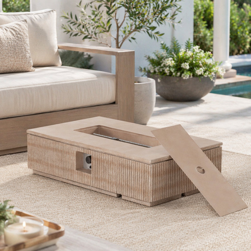 Travertin extérieur d'extérieur 48,2 po rectangulaire naturel MgO - 50 000 BTU (couvercle de réservoir non inclus)