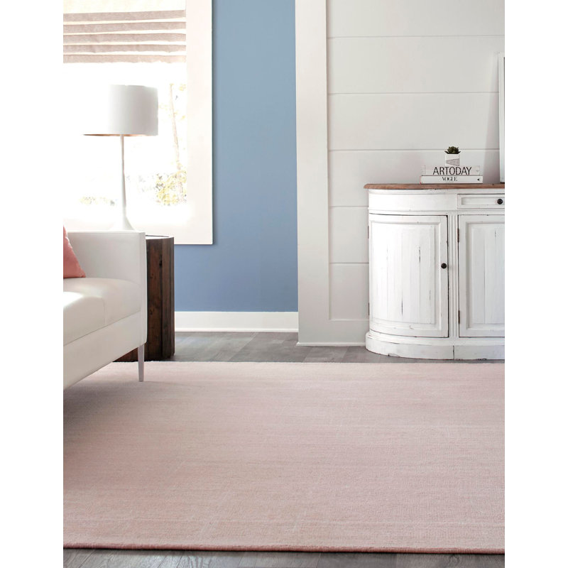 Tapis uni / rayé de couleur anglaise rose / ivoire Fladena, Rectangle 7 pi 1 po x 10 pi