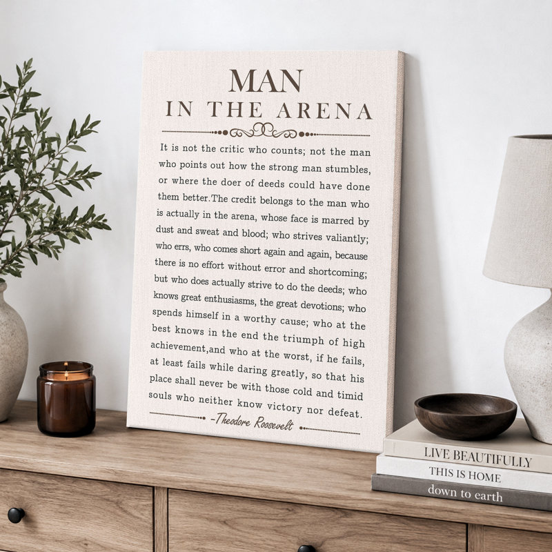 «Man In The Arena», Discours par Theodore Roosevelt, mots inspirants, impression sur toile, art mural, H 24 po x l 16 po