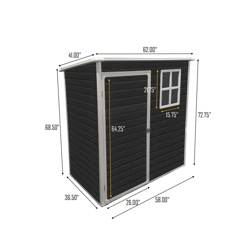 Exterior Plastic Storage Shed With Floor, Black, For Lawn Equipment And Garden Tools.