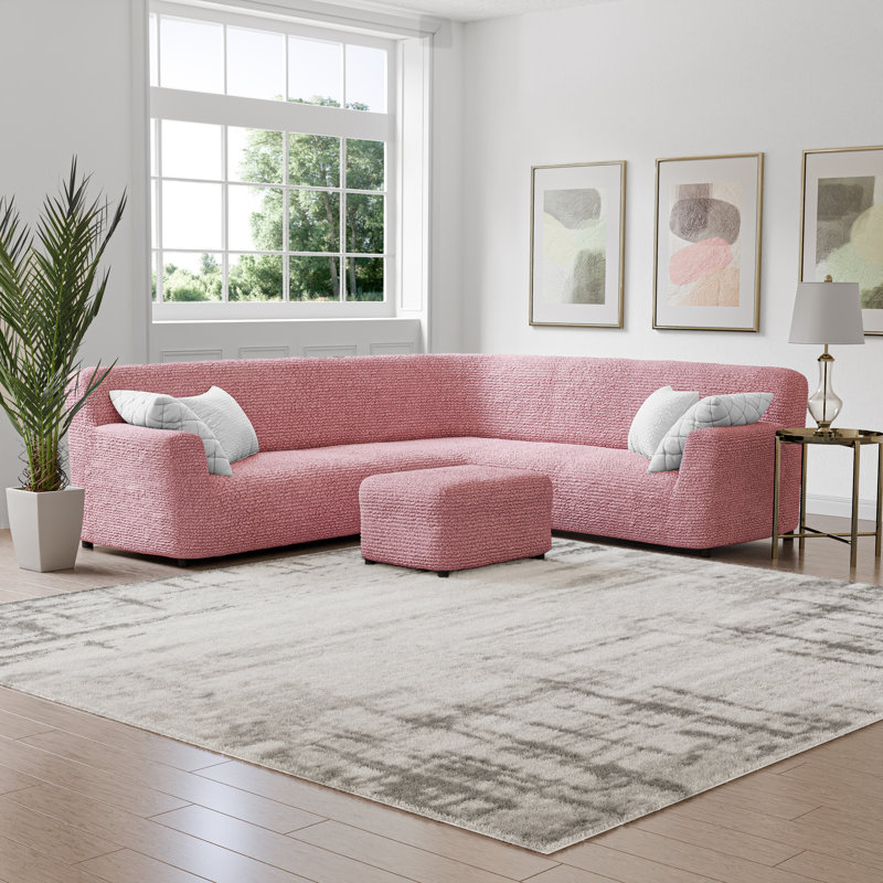 Housse extensible pour canapé d'angle - Facile à nettoyer et durable - Collection Comfort , Coin, Rose