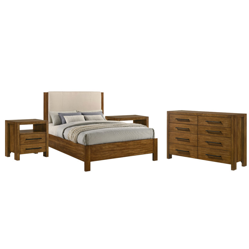 Alden Warm Brown Queen 4-Piece Bedroom Set, 4 Pcs: Bed, Chest, 2 Nightstands, Queen