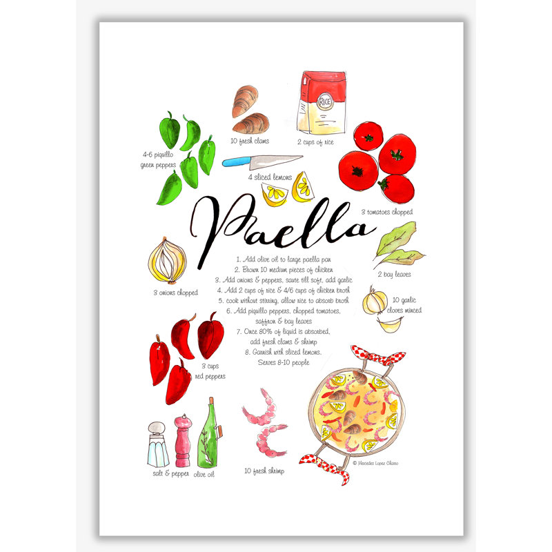 Paella Ingredients Recipe - Print, No Frame, 59.4 cm H x 42 cm W x 1 cm D