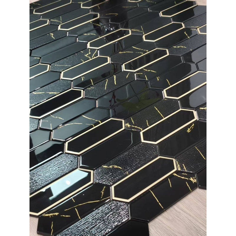 Glass Mosaic Wall Tile, Aqua & Silver Glazed