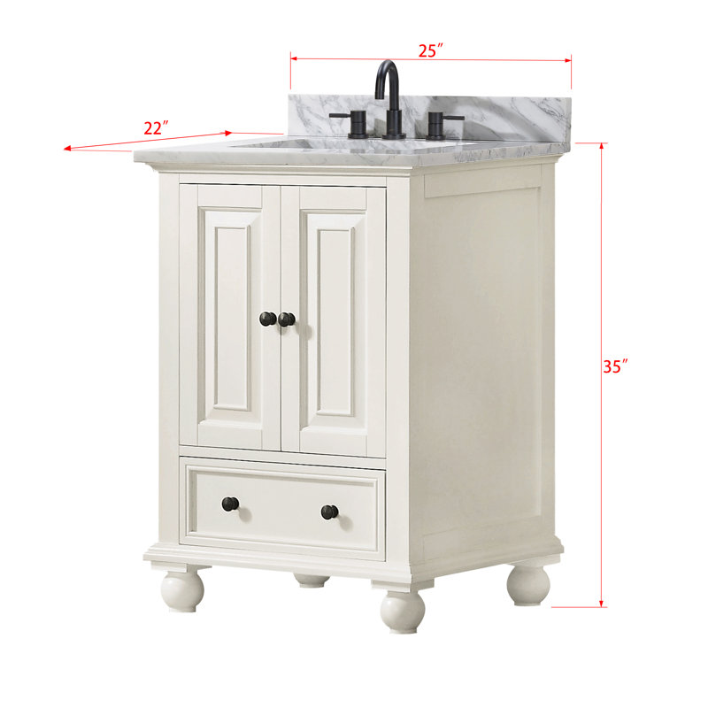 Thompson 25" Single Modern Bathroom Vanity Set, French White, Carrera White