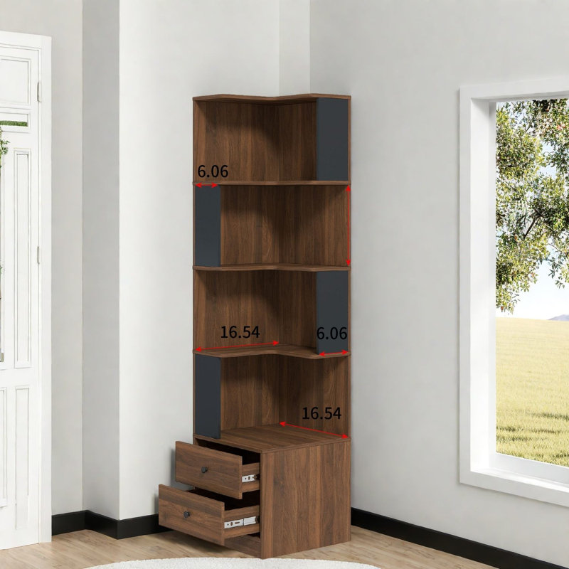 Bibliothèque gain de place avec rangement, tablette d'angle moderne en bois MDF pour la maison