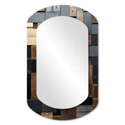 Brown Abstract tile mosiac charm - Tile Cylinder Unique Wall Mirror, Modern Asymmetrical Mirror, Printed Metal Art