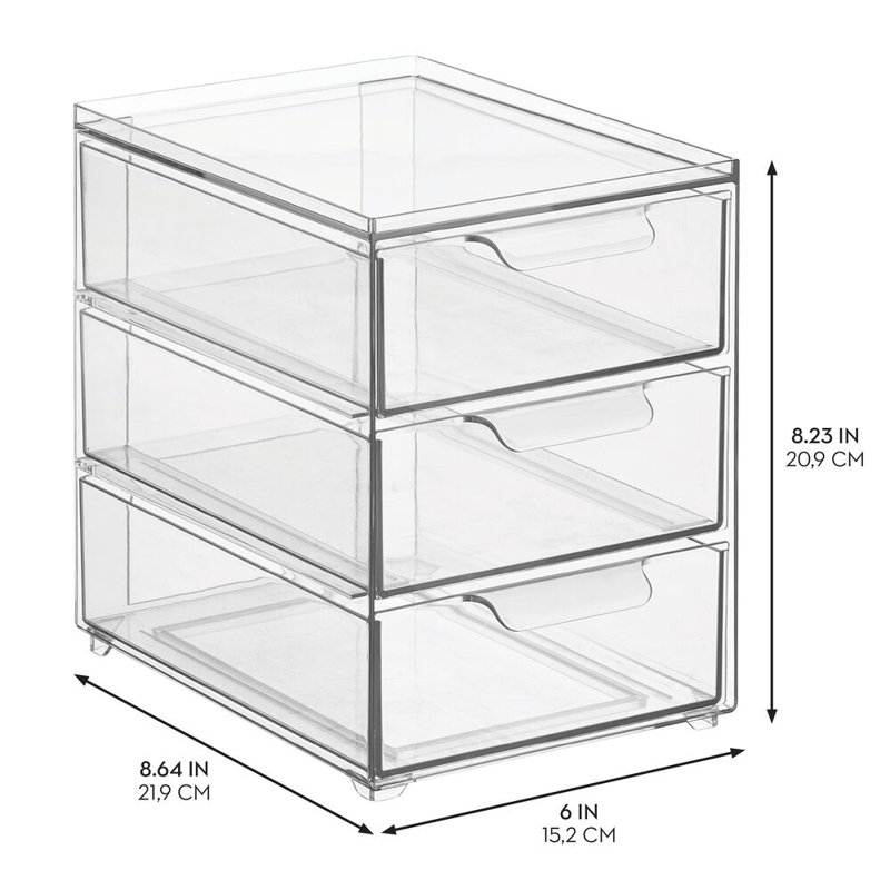 3-Drawer Stackable Organizer - Pull-Out Sliding Storage Drawers for Kitchen or Pantry - Clear