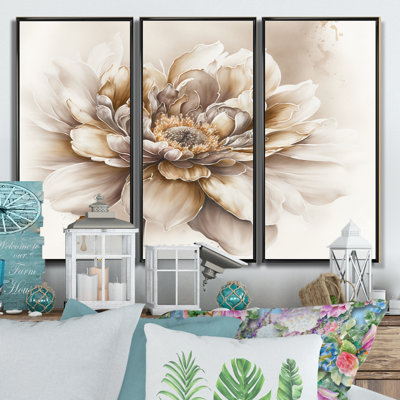 " Blooming Beige Floral Design V " 3 - Pieces