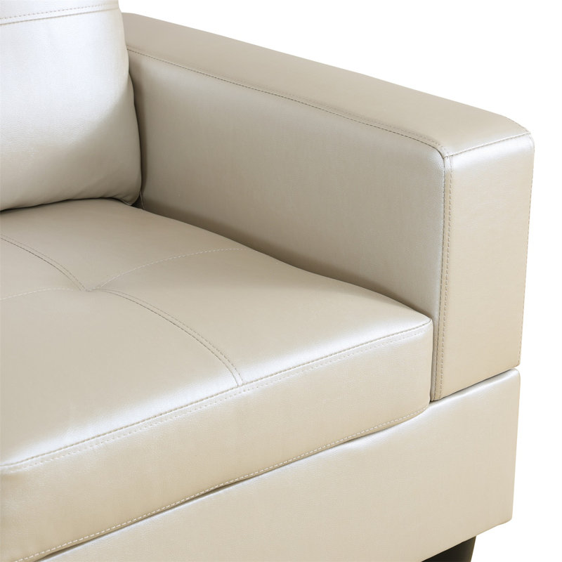 Bawan Faux Leather L-Shaped Sectional, Left Hand Facing, Ivory Faux Leather