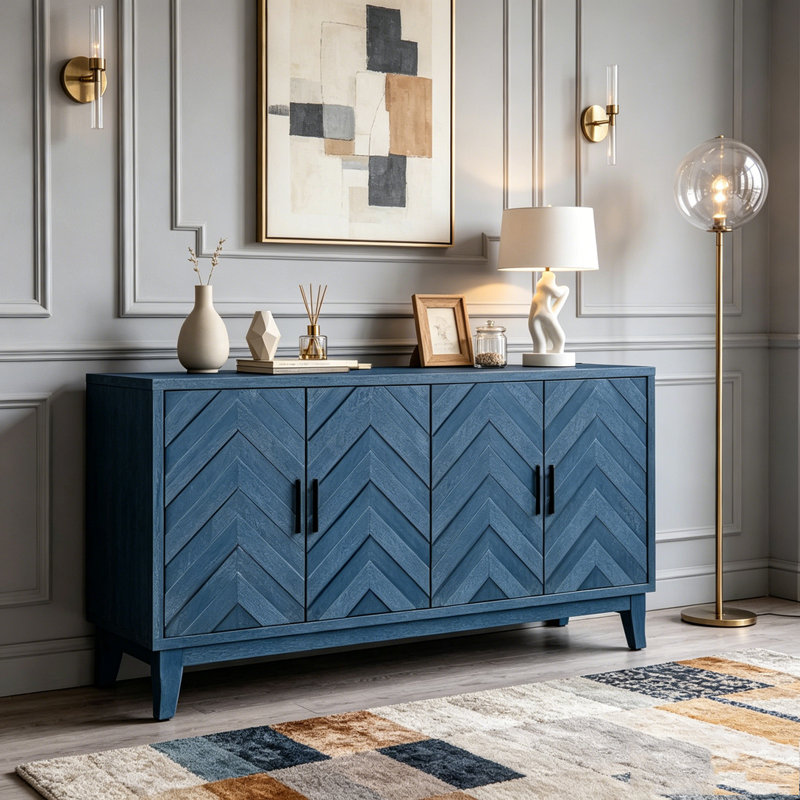 Crédence de 60 pouces à 4 portes avec portes à panneaux en forme de M