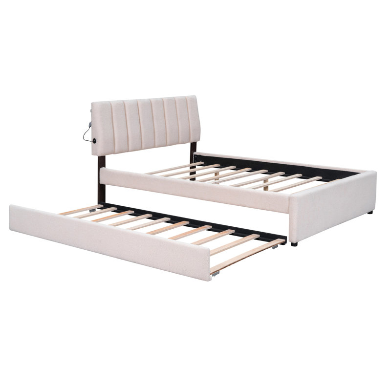 Lit plateforme double tapissier avec lit gigogne beige - Créez une atmosphère classique pour votre maison, Lit double