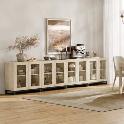 4 In 1 Multifunctional Sideboard Buffet Cabinets With 8 Glass Doors, Modern Sideboard Credenza With Adjustable Shelf And Metal Base, Coffee Bar Cabinet Storage Cabinet For Living Room, Kitchen