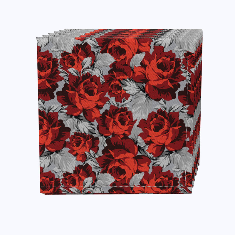 100% Cotton Red Rose Square Napkin