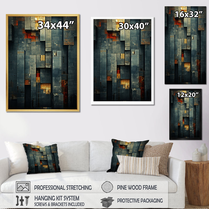 City Blue Retro Minimalisme - impressions géométriques murales modernes, H 40 po x l 30 po x P 1,5 po, Toile tendue