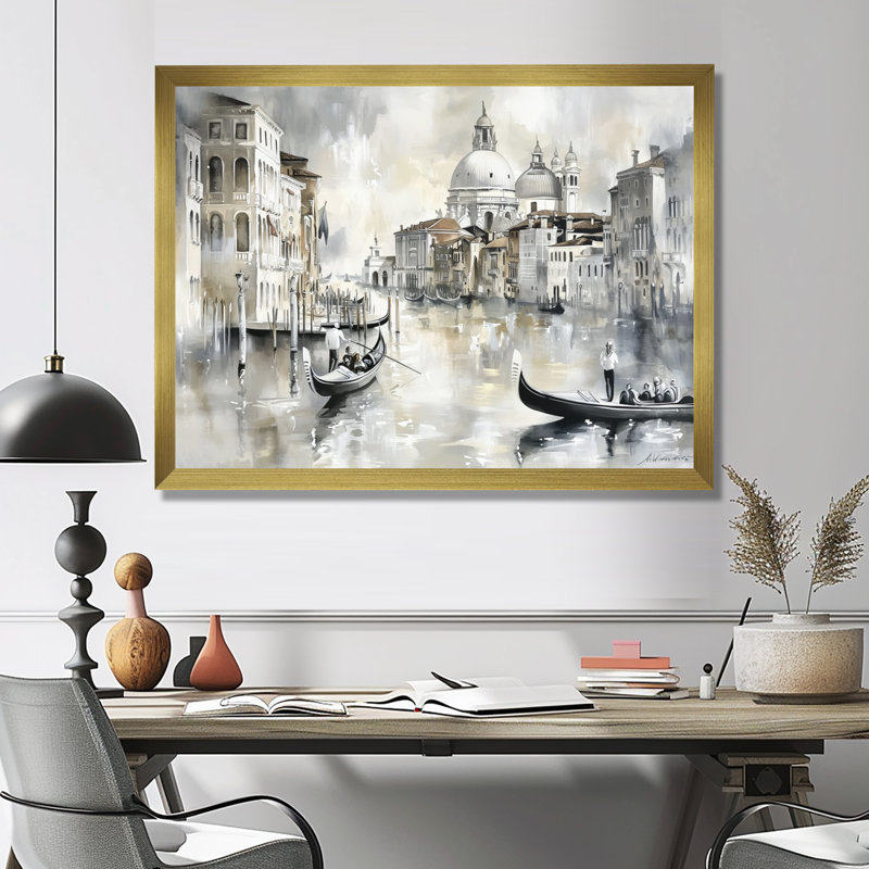 Minimal Venice Grand Canal I - impression murale de Venise, Reproduction encadrée d'une seule photo sans pass, Doré