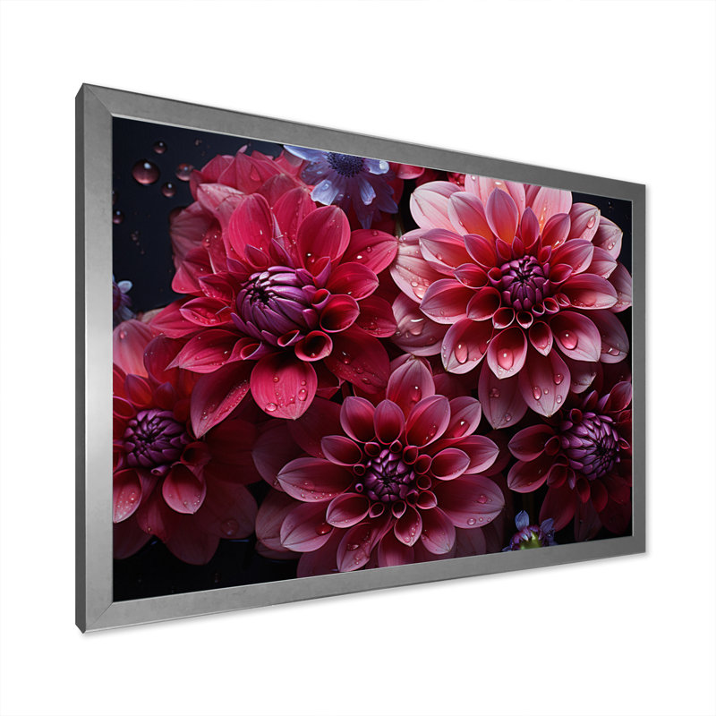 Majestic Pink Dahlia II - Floral Canvas Wall Art, H 16 po x l 32 po x P 1 po, Cadre simple argenté