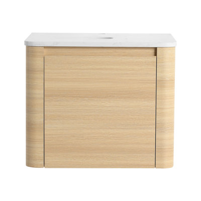 Meuble-lavabo mural moderne 24 po, porte simple à fermeture douce, matériau en contreplaqué, couleur chêne blanc américain, option peu encombrante, 45 poignées dissimulées, charnières de fermeture pour une installation silencieuse et en douceur
