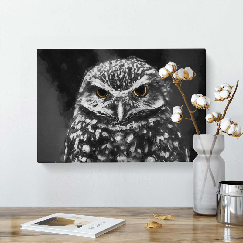Little Owl in Abstract - Wrapped Canvas, 40cm H x 60cm W x 3cm D