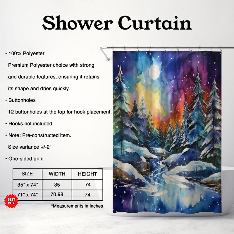 Cold Ink Scenery - Rideau de douche standard 1 pièce, H 74 po x l 71 po
