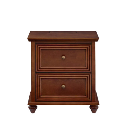 Mid Century Modern Nightstand with Charging Station and 2 Drawers