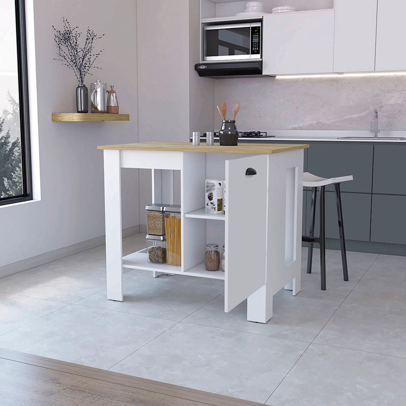 1-Door Kitchen Island With Open Shelf White And Macadamia