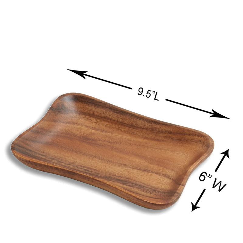 Plateau de service en bois d'acacia pincé - ensemble de 4, L 9,5 po x l 6 po