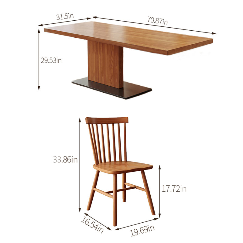 Solid wood ash dining table set, 29.53" H x 70.87" L x 31.5" W