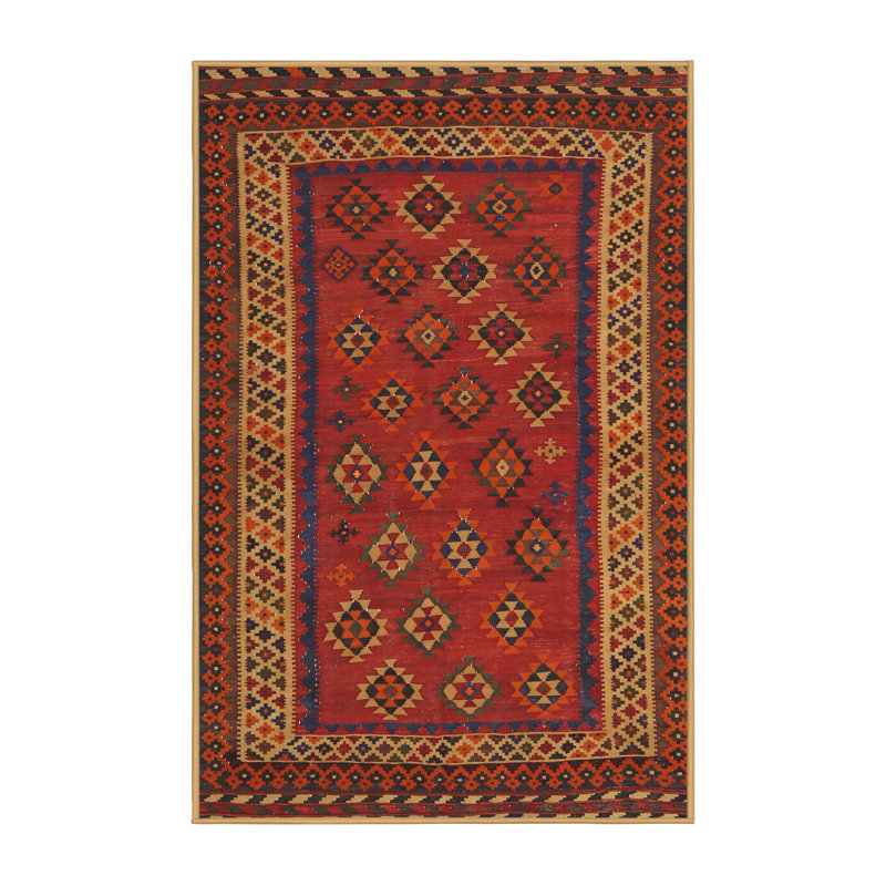 Tapis de zone rouge/brun/crème contemporaine, Rectangle 5 pi x 7 pi