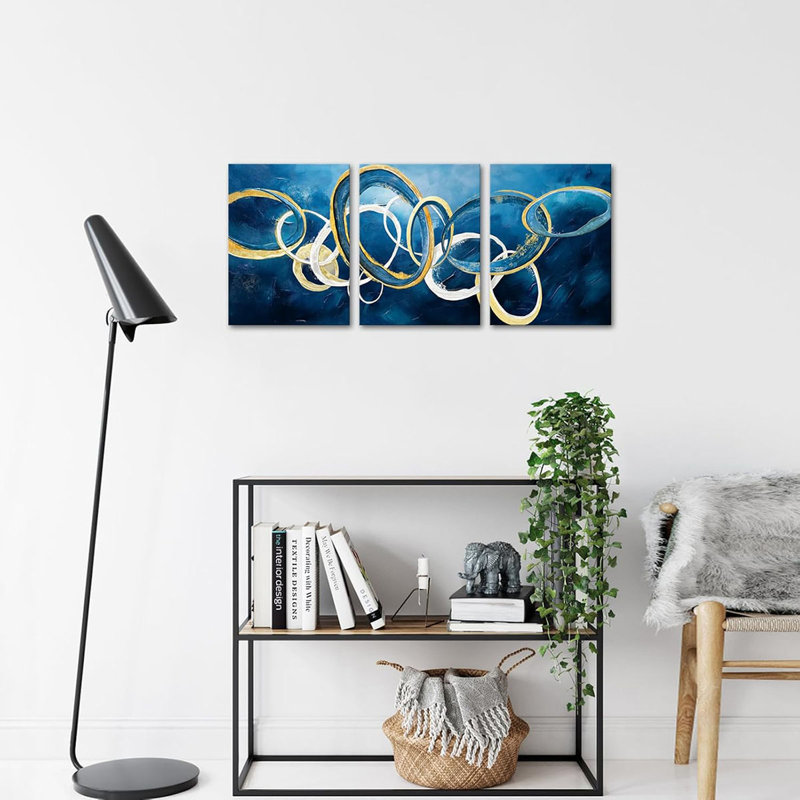 3 Piece Wrapped Canvas Wall Art, Blue