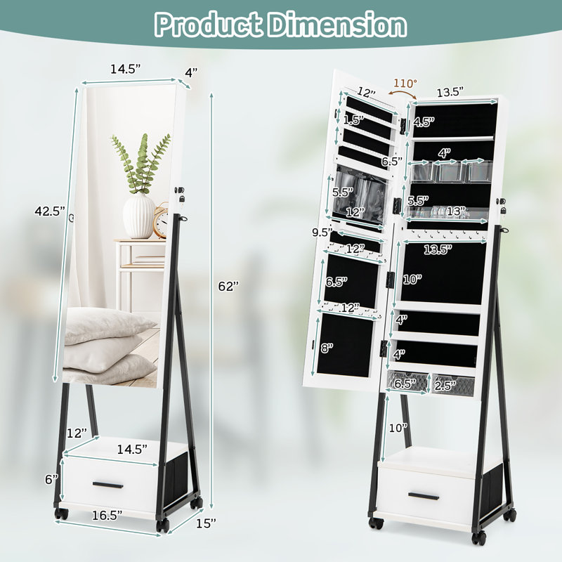 Armoire à bijoux avec miroir Zahariea, blanc