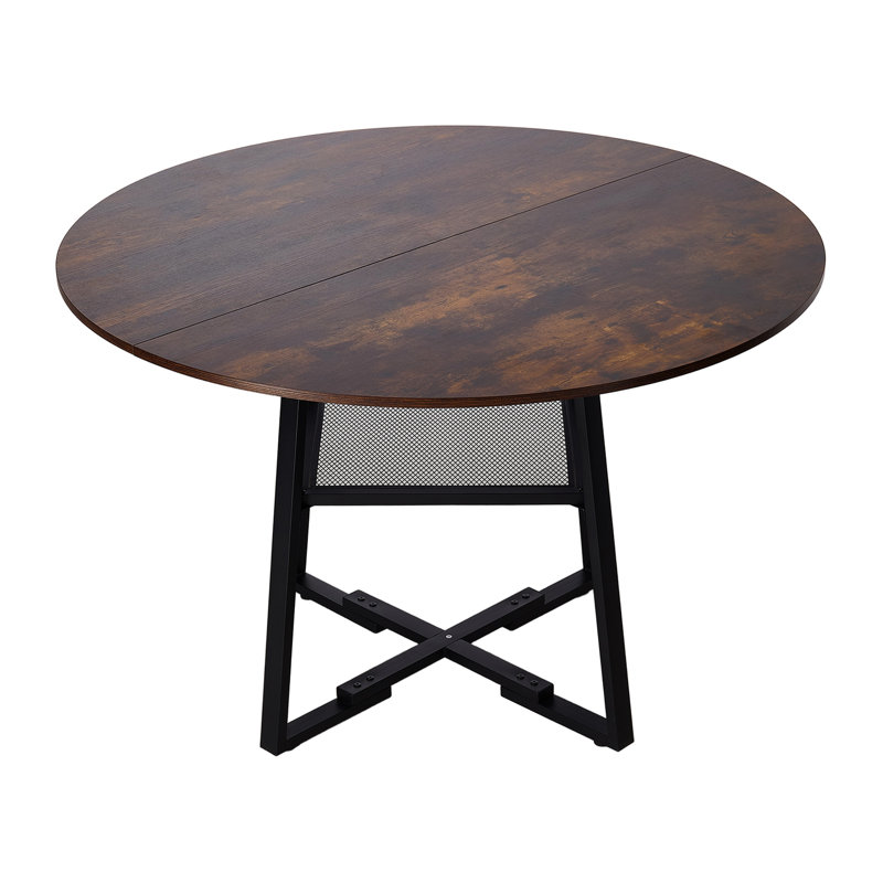 Round Metal Base Dining Table, Brown, Black