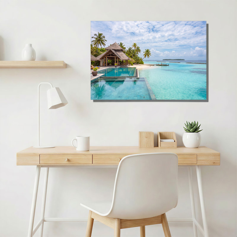 Toile tropicale avec toit de chaume et toile turquoise, 16"H x 24"W