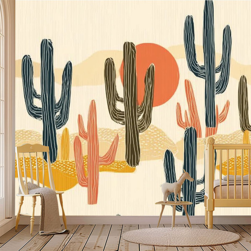Peler et coller le papier peint adhésif cactus d'été désert cactus tropicales succulentes pour art mural auto-adhésif et amovible
