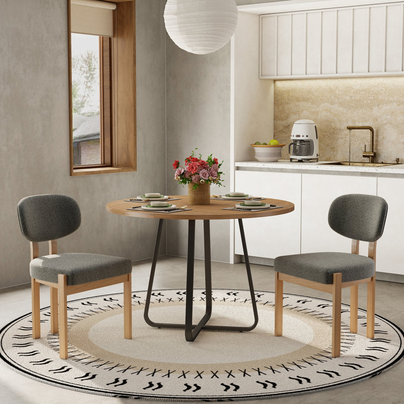 43.3" Round Dining Table Set For 2-4, Modern Kitchen Table With Metal Base, MDF Tabletop & Chenille Upholstered Chairs, Multi-Purpose Dining Set For Dining Room, Kitchen, Breakfast Nook, Small Space
