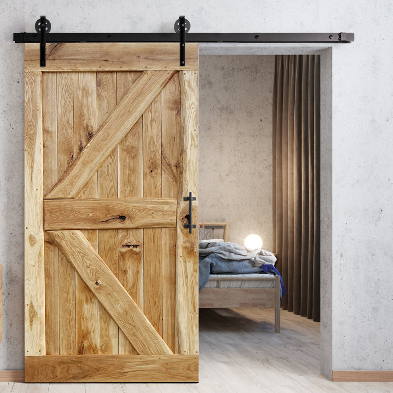 Virpi Solid Oak Barn Doors, 220cm H x 110cm W x 4cm D, Natural Oil