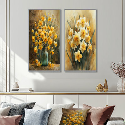 «Yellow Farmhouse Daffodils In Vase I» - ensemble de 2 jonquilles murales