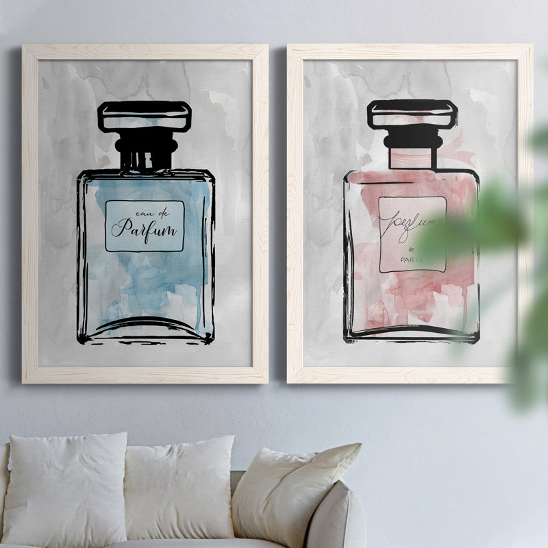 «Blue Wash Perfume», ensemble de 2 peintures sur toile encadrées, H 31 po x l 44 po x P 1 po, Toile blanche encadrée