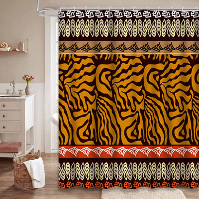 Rideau de douche abstrait à motif abstrait zébré noir et blanc avec 12 crochets