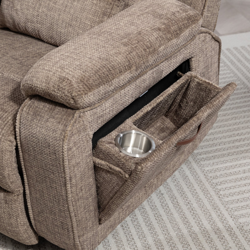 Dual Motor Chenille Power Lift Chair Lay Flat Recliner with Massage and Heating,400LBS, Greige
