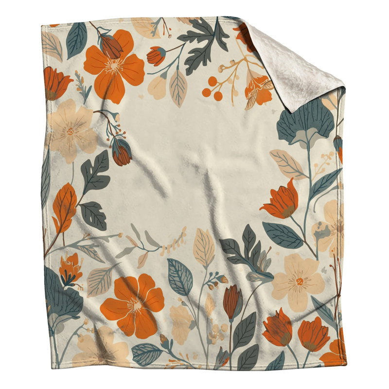 Couvertures florales orange et beige, L 60 po x H 80 po