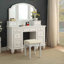 Meuble-lavabo de style transitionnel 1pc avec ensemble de tabouret avec poignées de rangement et tiroirs avec miroir à 3 côtés et finition blanche